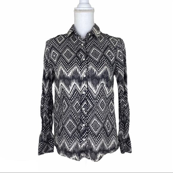 J.Crew Printed Linen Aztec Shirt Black Size XS - Picture 1 of 7
